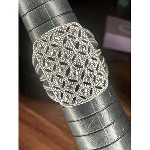 vintage sterling silver marcasite Ring Size 7.5 Filigree Art Deco Wide Band